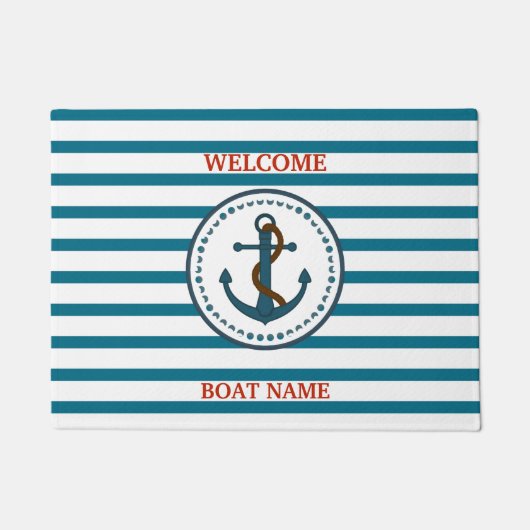Personaliseer de Zeevaart Blauwe Welkome Streep Deurmat (Voorkant)