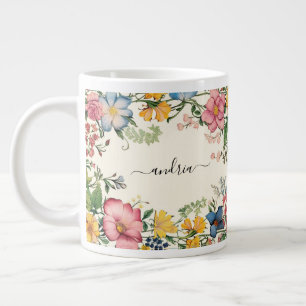 Personaliseer de zwarte scriptnaam,  Wildflower Grote Koffiekop
