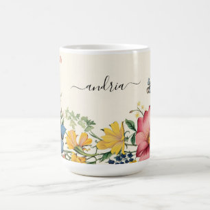 Personaliseer de zwarte scriptnaam, Wildflower Koffiemok