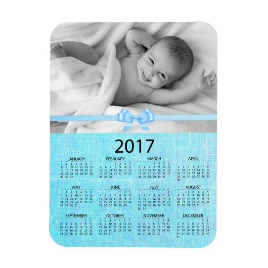 Personaliseer deze blauwe foto 2017 mini-kalender magneet (Verticaal)