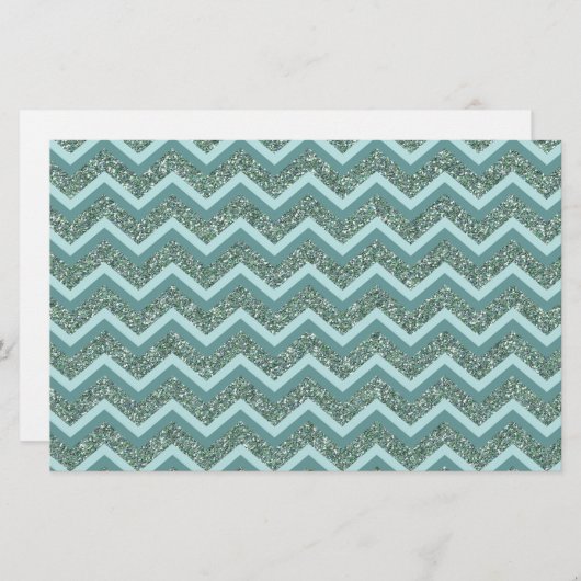 Personaliseer deze Blauwgroen Glitter ZigZag Briefpapier (Voorkant / Achterkant)