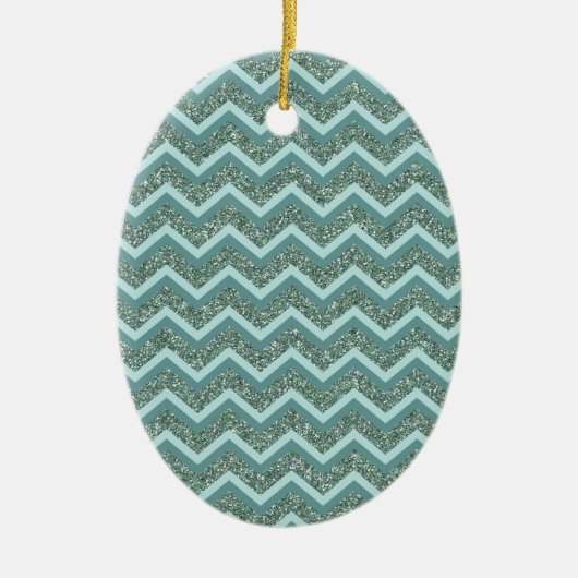 Personaliseer deze Blauwgroen Glitter ZigZag Keramisch Ornament (Voorkant)