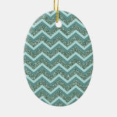 Personaliseer deze Blauwgroen Glitter ZigZag Keramisch Ornament (Achterkant)