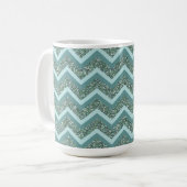 Personaliseer deze Blauwgroen Glitter ZigZag Koffiemok (Voorkant links)