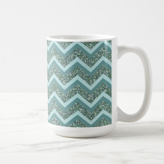 Personaliseer deze Blauwgroen Glitter ZigZag Koffiemok (Rechts)