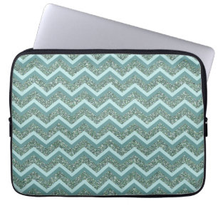 Personaliseer deze Blauwgroen Glitter ZigZag Laptop Sleeve