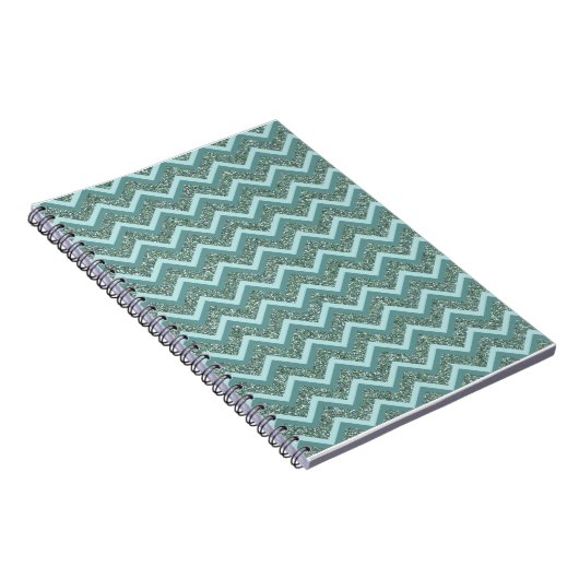 Personaliseer deze Blauwgroen Glitter ZigZag Notitieboek (Rechterzijde)