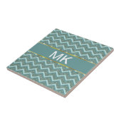 Personaliseer deze Blauwgroen Glitter ZigZag Tegeltje (Zijkant)