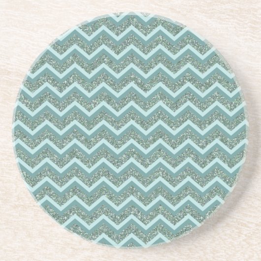 Personaliseer deze Blauwgroen Glitter ZigZag Zandsteen Onderzetter (Voorkant)