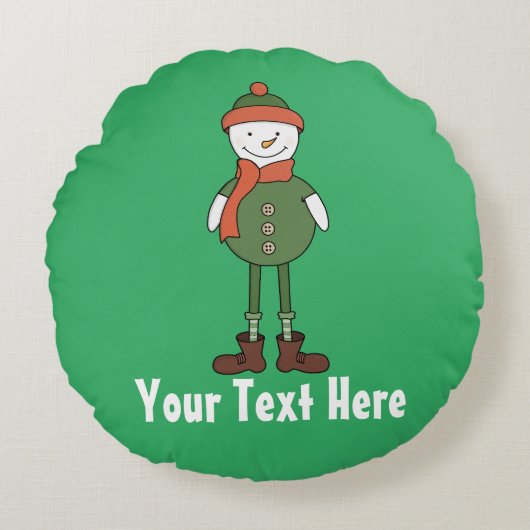 Personaliseer deze Cool Snowman Rond Kussen (Voorkant)