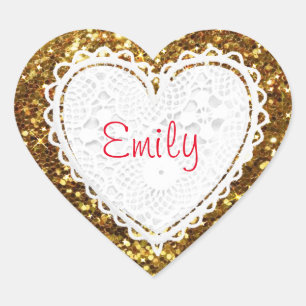 Personaliseer deze Gold Glitter Heart Sticker