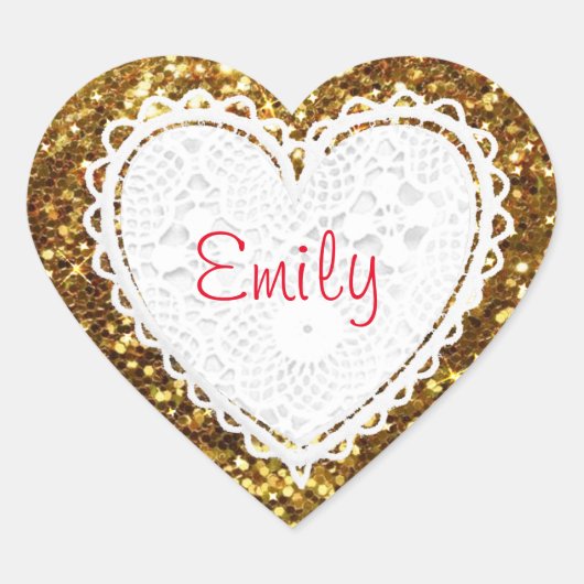 Personaliseer deze Gold Glitter Heart Sticker (Voorkant)