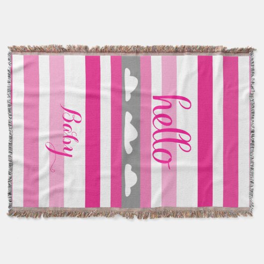 Personaliseer deze Hallo Cute Pink Grey en White Deken (Voorkant)