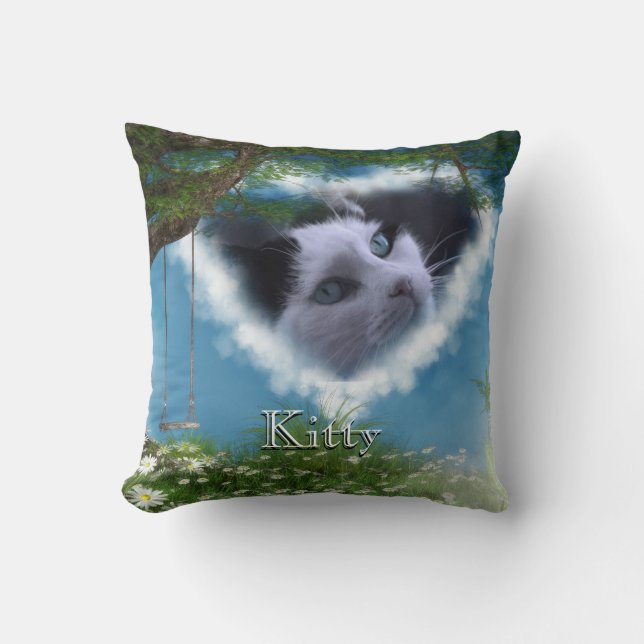 Personaliseer deze kat in Heaven Pet Memorial Pill Kussen (Voorkant)