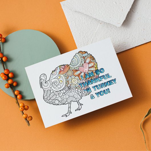 Personaliseer deze kleurplaat Thanksgiving Turkey Briefkaart