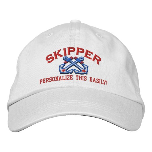 Personaliseer deze Naam Locatie Skipper Nautical Geborduurde Pet (Voorkant)