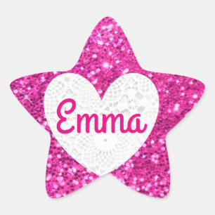 Personaliseer deze Pink Glitter Star Sticker