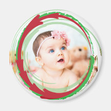 Personaliseer deze ronde kerstfoto-magneet