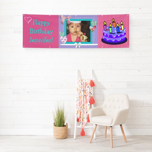 Personaliseer deze Roze Verjaardag Meisje Banner (Insitu)