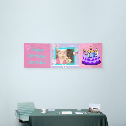 Personaliseer deze Roze Verjaardag Meisje Banner (Beurs)