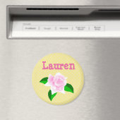 Personaliseer deze Yellow Rose Dotted Name Magnet (Insitu (Vaatwasser))
