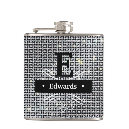 Personaliseer Diamond Flask, briljant wit kristal Heupfles (Voorkant)