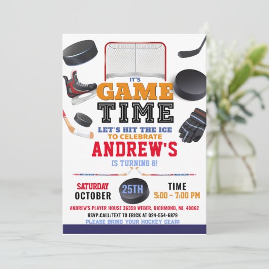 Personaliseer Digitale Hockey Verjaardagsfeestje Kaart (Staand voorkant)