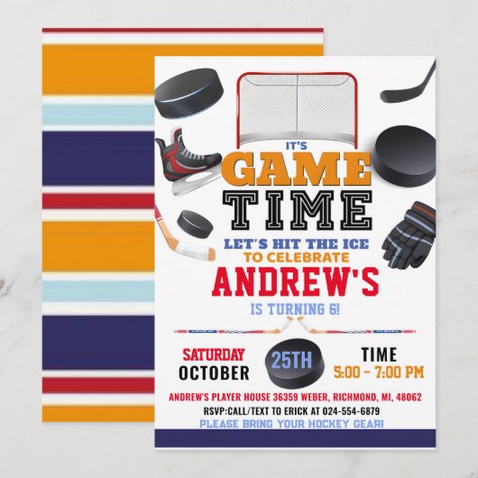 Personaliseer Digitale Hockey Verjaardagsfeestje Kaart (Voorkant / Achterkant)