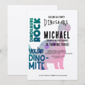 Personaliseer Dinosaur Three Rex 3e verjaardagsfee Kaart (Voorkant / Achterkant)