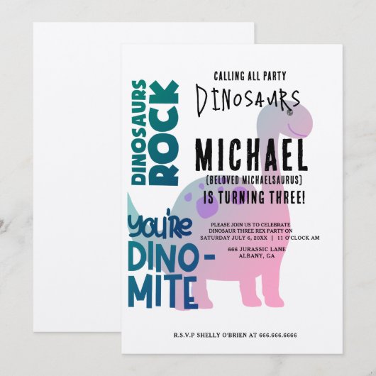 Personaliseer Dinosaur Three Rex 3e verjaardagsfee Kaart (Voorkant / Achterkant)