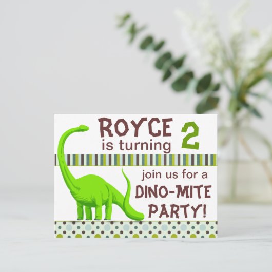 Personaliseer Dinosaur Verjaardagsuitnodiging Brie Uitnodiging Briefkaart (Staand voorkant)