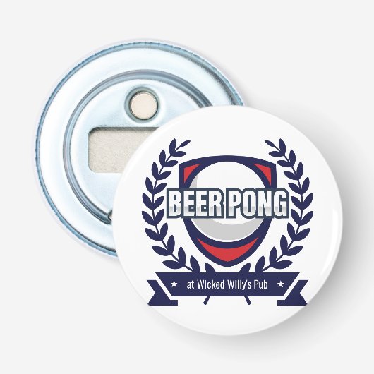 Personaliseer Dit Beer Pong Logo Button Flesopener (Voorkant)