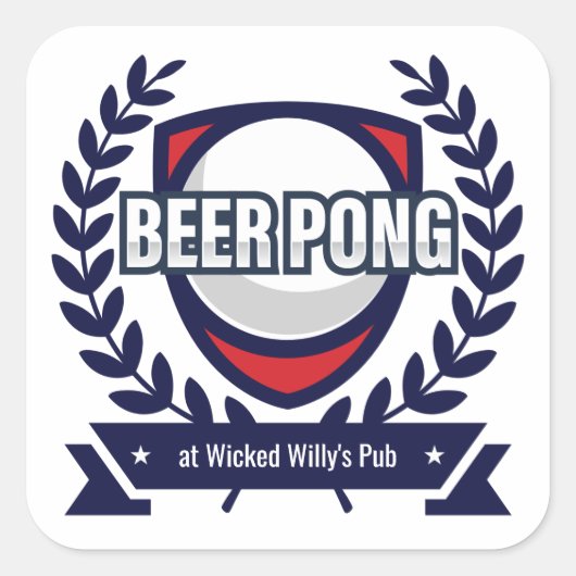 Personaliseer dit Beer Pong-logo Vierkante Sticker (Voorkant)