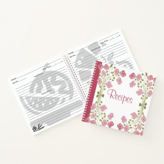 Personaliseer dit kleine roze bloemrijke receptenb notitieboek (Binnen)