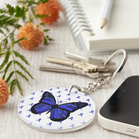 Personaliseer dit ME / CFS Blue Butterfly Sleutelh Sleutelhanger (Voorkant Rechts)
