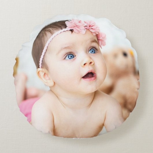 Personaliseer dit Schattigee roze Baby Photo Pillo Rond Kussen (Voorkant)