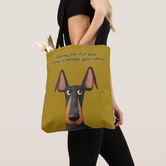 Personaliseer Doberman Dog Black Tan Mosterdgeel Tote Bag (Dichtbij)