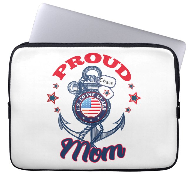 Personaliseer Dog Label Trots U.S. Coast Guard Mam Laptop Sleeve (Voorkant)