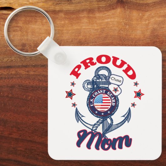 Personaliseer Dog Label Trots U.S. Coast Guard Mam Sleutelhanger (Voorkant)
