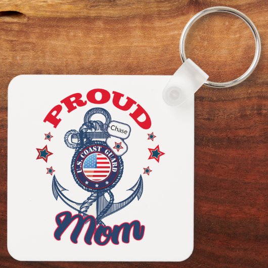 Personaliseer Dog Label Trots U.S. Coast Guard Mam Sleutelhanger (Achterkant)