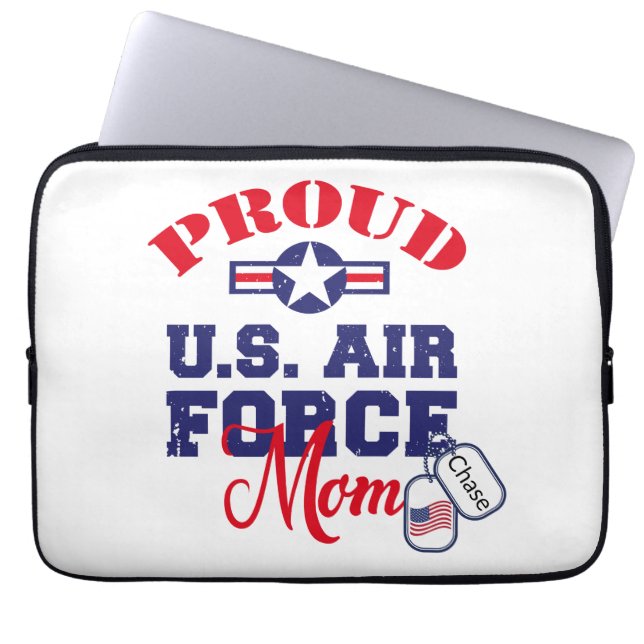 Personaliseer Dog Label U.S. Luchtmacht Moeder Laptop Sleeve (Voorkant)