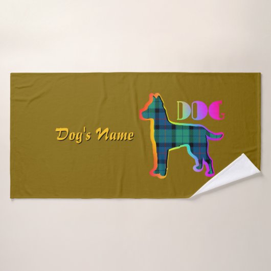 Personaliseer DOG Logo Rainbow Brown Plaid Doggie Badhanddoek (Badhanddoek)
