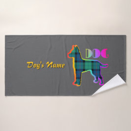 Personaliseer DOG Logo Rainbow DK Grey Plaid Doggi Badhanddoek