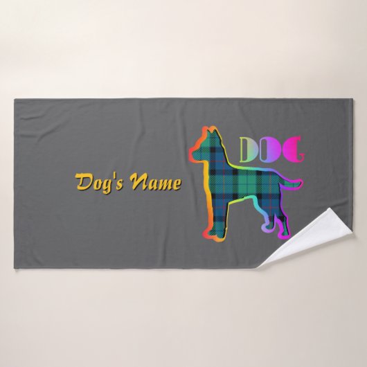 Personaliseer DOG Logo Rainbow DK Grey Plaid Doggi Badhanddoek (Badhanddoek)