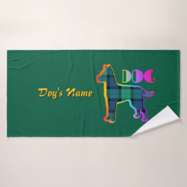Personaliseer DOG Logo Rainbow Green Plaid Doggie Badhanddoek