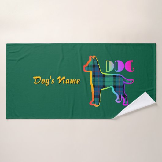 Personaliseer DOG Logo Rainbow Green Plaid Doggie Badhanddoek (Badhanddoek)