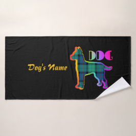 Personaliseer DOG Logo Rainbow Plaid Black Doggie Badhanddoek