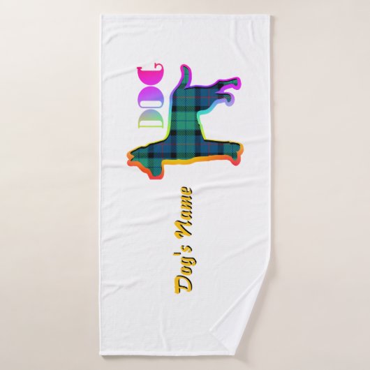 Personaliseer DOG Logo Rainbow Plaid White Doggie Badhanddoek (Badhanddoek)