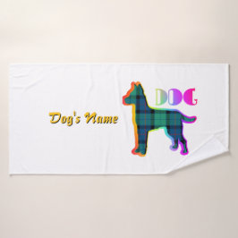 Personaliseer DOG Logo Rainbow Plaid White Doggie Badhanddoek