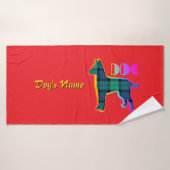 Personaliseer DOG Logo Rainbow Red Plaid Doggie Badhanddoek (Badhanddoek)